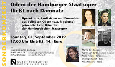 Odem der Hamburger Staatsoper fließt nach Damnatz – Einladung zum Opernabend am 01.09.2019