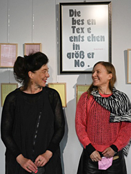 Founder and sculptor Franziska Cordts and text artist Sonja Knecht in front of selected text works created by the artist / © Cordts Art Foundation